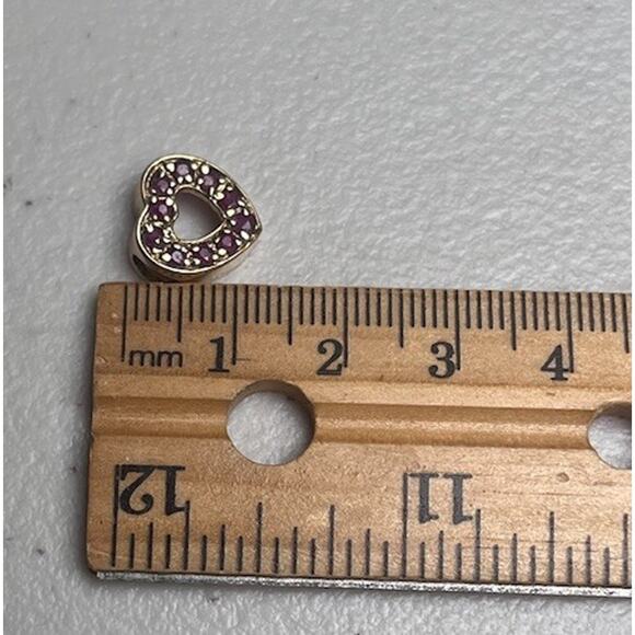 Sterling Silver 925 Heart Charm Ruby Stones Cutout Center Gold Tone Love Gift - Picture 7 of 8